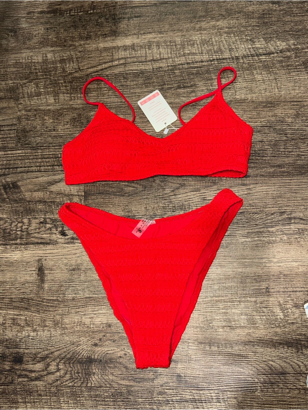 Amazon Red Textured Two-Piece Bikini Set